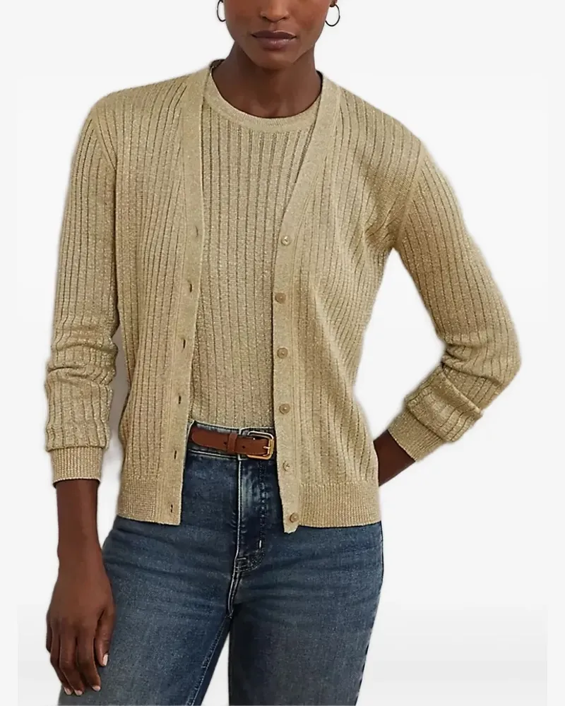 Ralph Lauren Gerippter Cardigan mit Knopf - Nude Nude