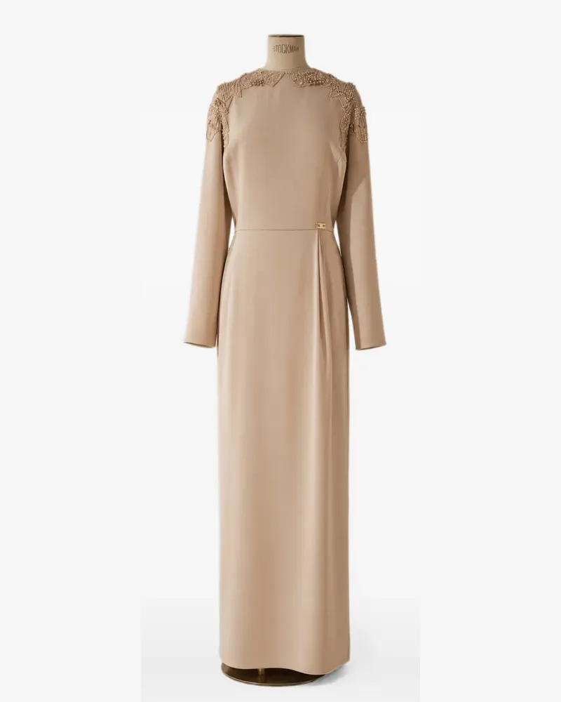 Elisabetta Franchi bead-embellished long-sleeve maxi dress - Nude Nude