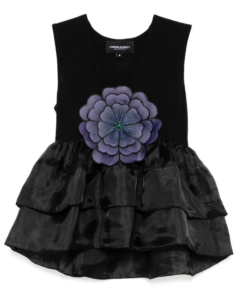 Cynthia Rowley Organza-Oberteil mit Blumen - Schwarz Schwarz