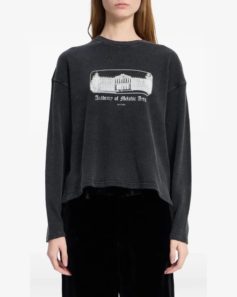 Ann Demeulemeester T-Shirt aus Waffelstrick mit grafischem Print - Schwarz Schwarz