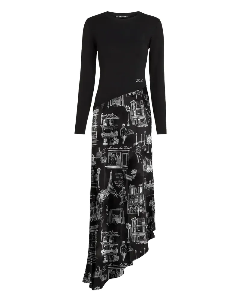 Karl Lagerfeld Asymmetrisches Midikleid - Schwarz Schwarz
