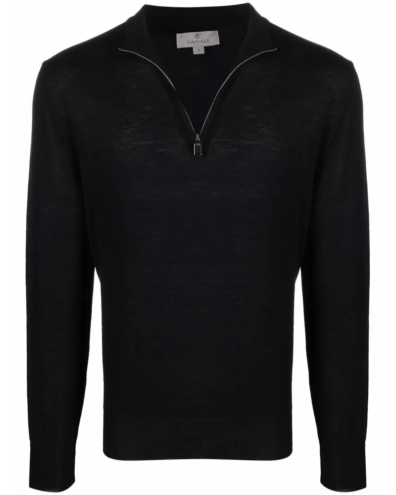 Canali Pullover mit Reißverschluss - Schwarz Schwarz