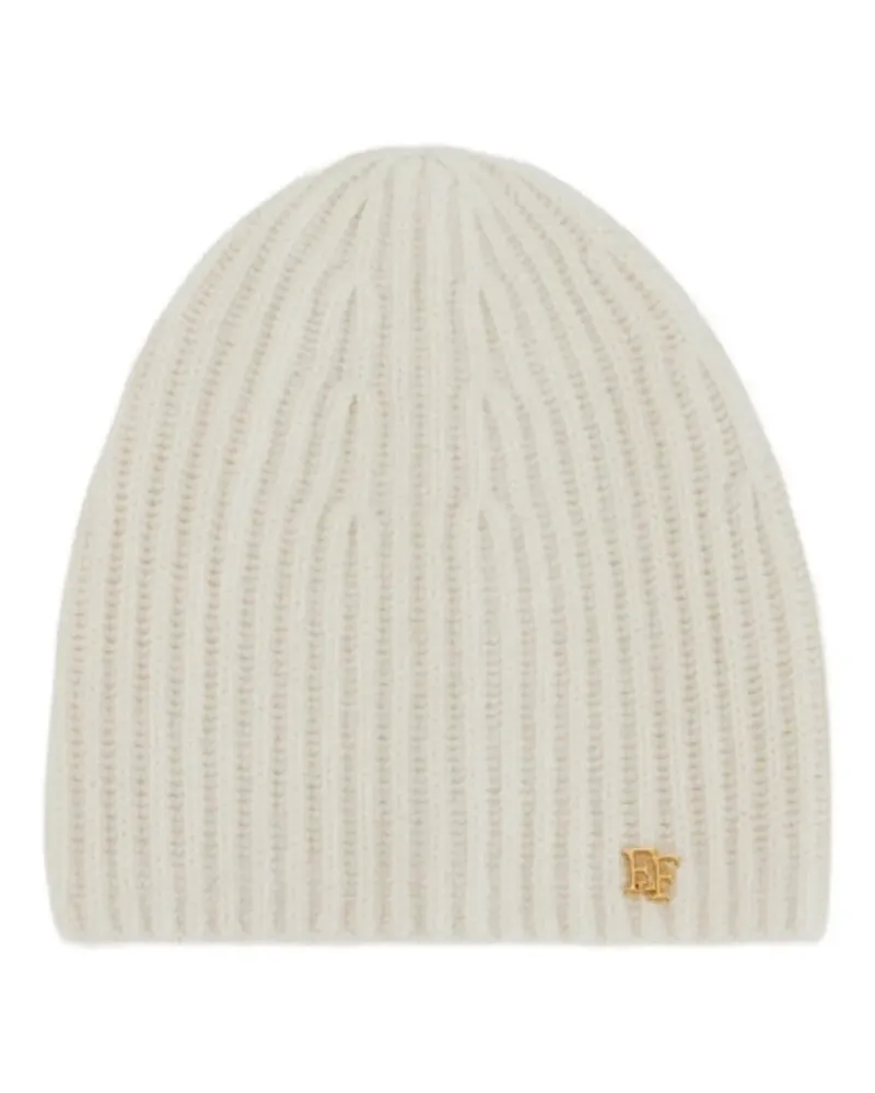 Elisabetta Franchi Gerippte Beanie mit Logo-Schild - Nude Nude