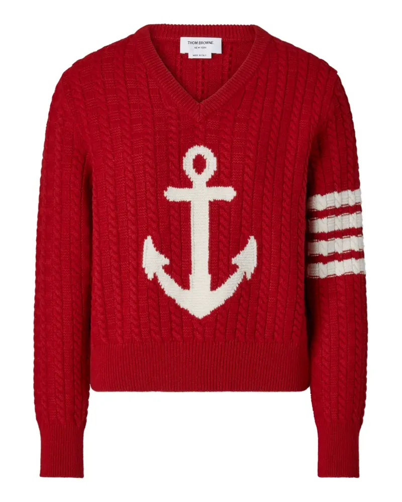 Thom Browne 4-Bar Intarsien-Pullover aus Merinowolle - Rot Rot