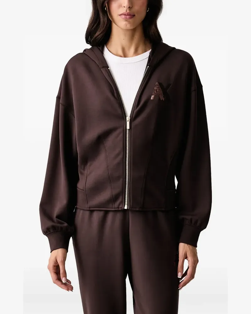 Armani Exchange sequin-logo zip-up hoodie - Braun Braun