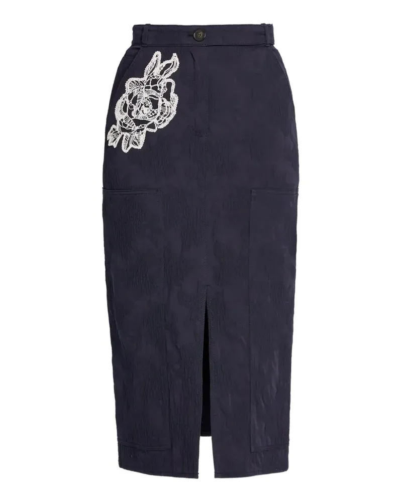 Erdem floral-appliqué jacquard skirt - Blau Blau