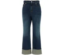 Halbhohe Straight-Leg-Jeans - Blau
