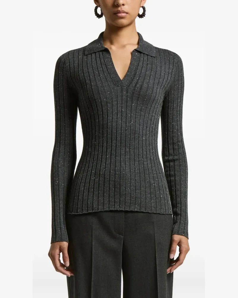Peserico Gerippter Pullover mit Polokragen - Grau Grau