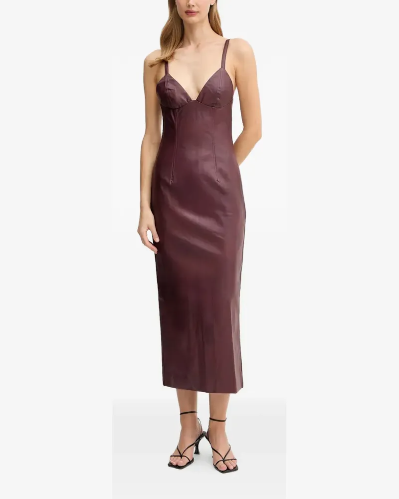 Bardot V-neck faux-leather midi dress - Rot Rot