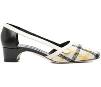 Karierte Varro Pumps mit Cut-Out 30mm - Weiß