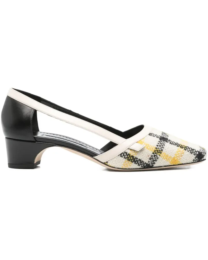Manolo Blahnik Karierte Varro Pumps mit Cut-Out 30mm - Weiß Weiß