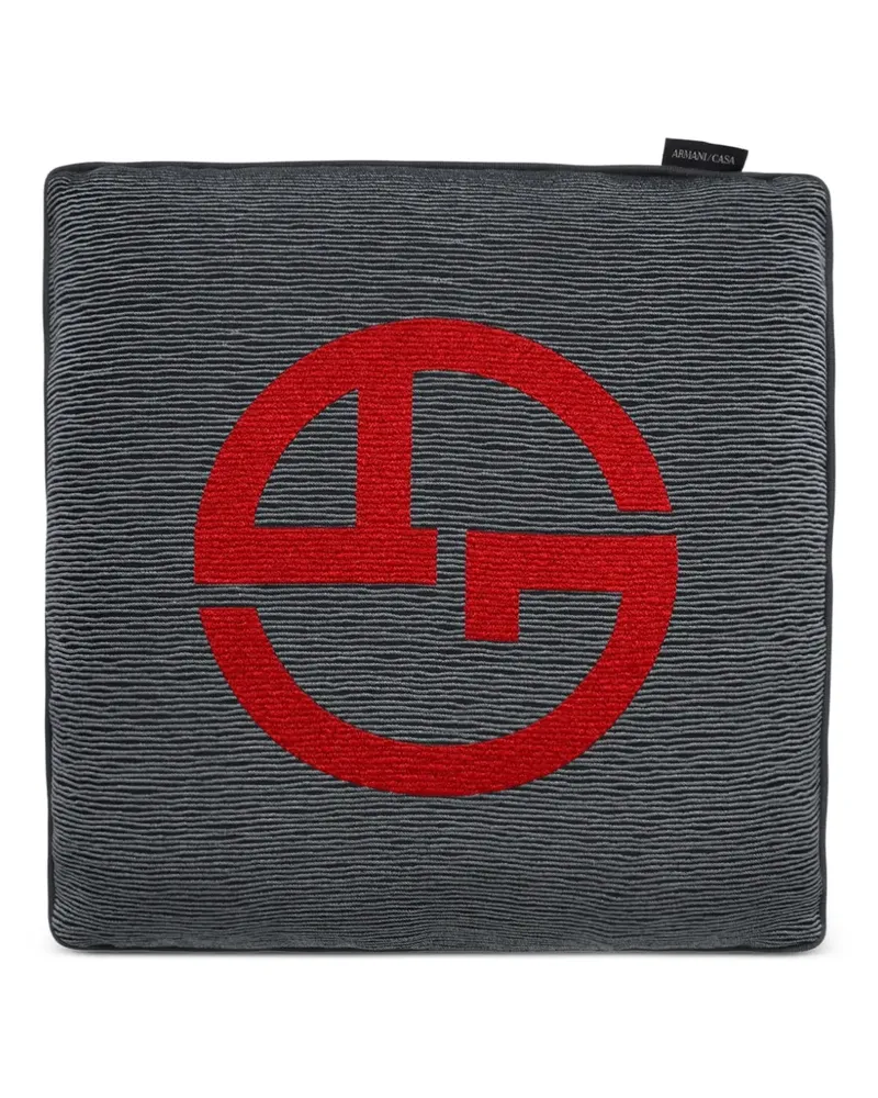 ARMANI/CASA GA logo-embroidered cushion - Grau Grau