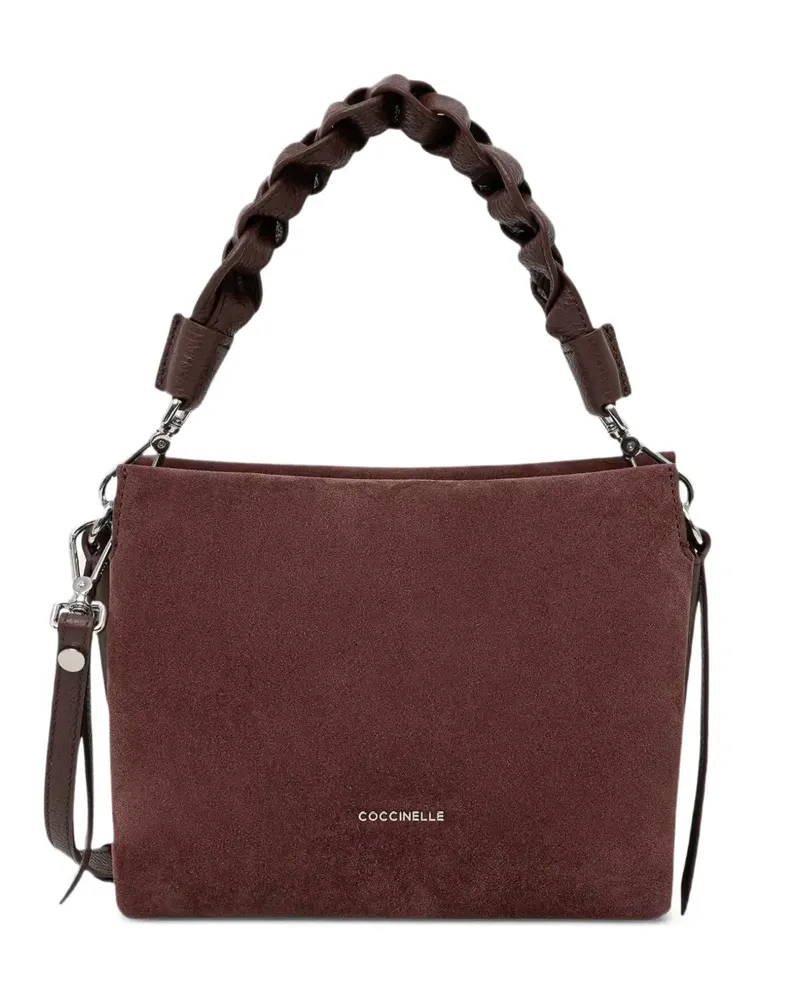Coccinelle small braided-handle suede tote bag - Braun Braun