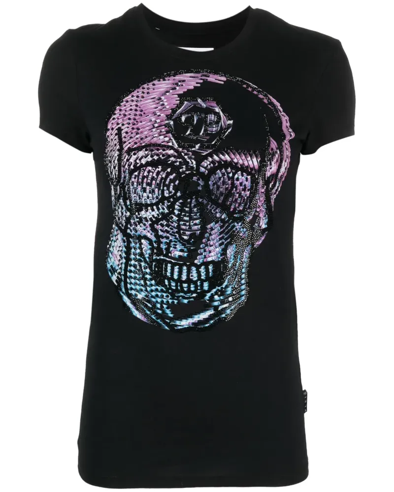 Philipp Plein T-Shirt mit Kristall-Totenkopf - Schwarz Schwarz