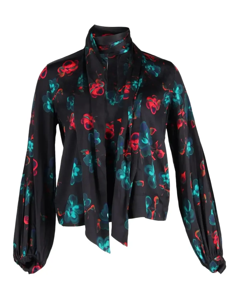 Ganni Bluse mit Schleifenkragen - Schwarz Schwarz