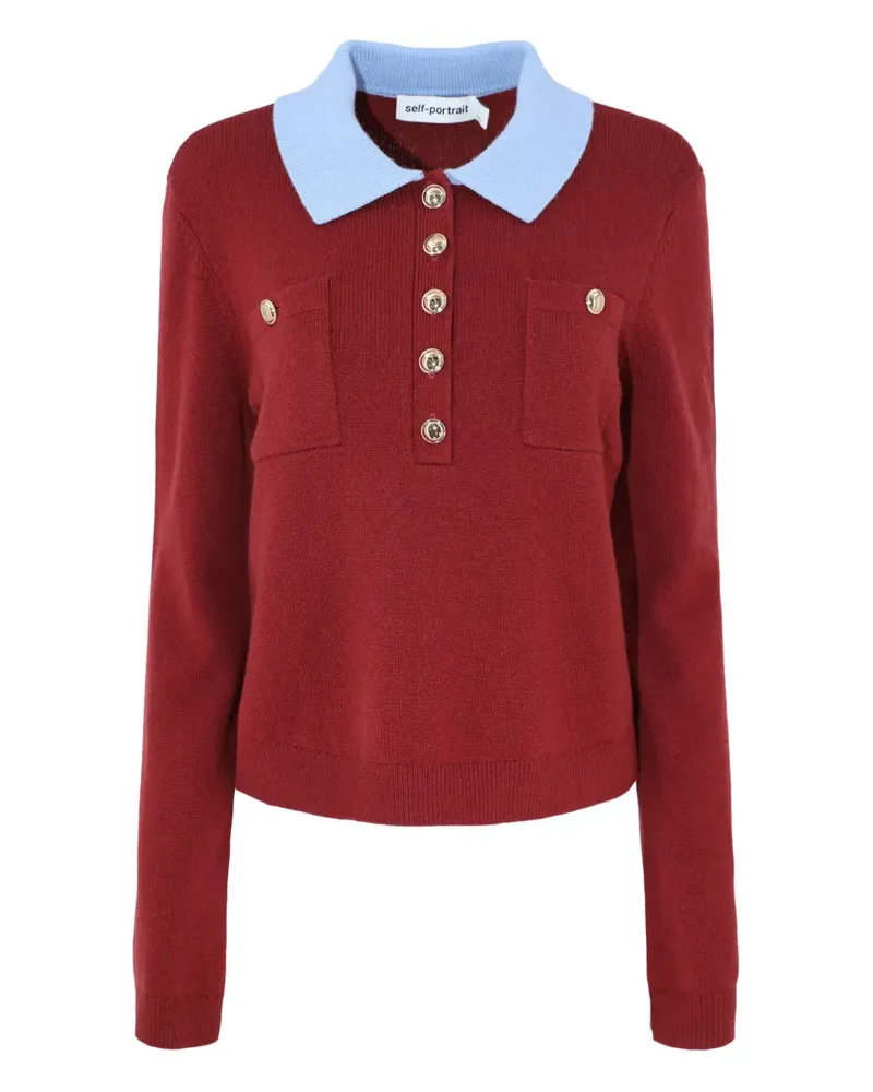 Self-Portrait Gestricktes Poloshirt mit aufgesetzten Taschen - Rot Rot