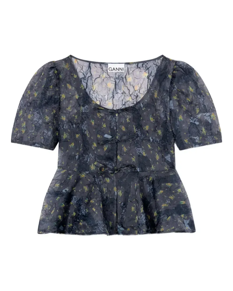 Ganni Bluse mit Schleife - Grau Grau