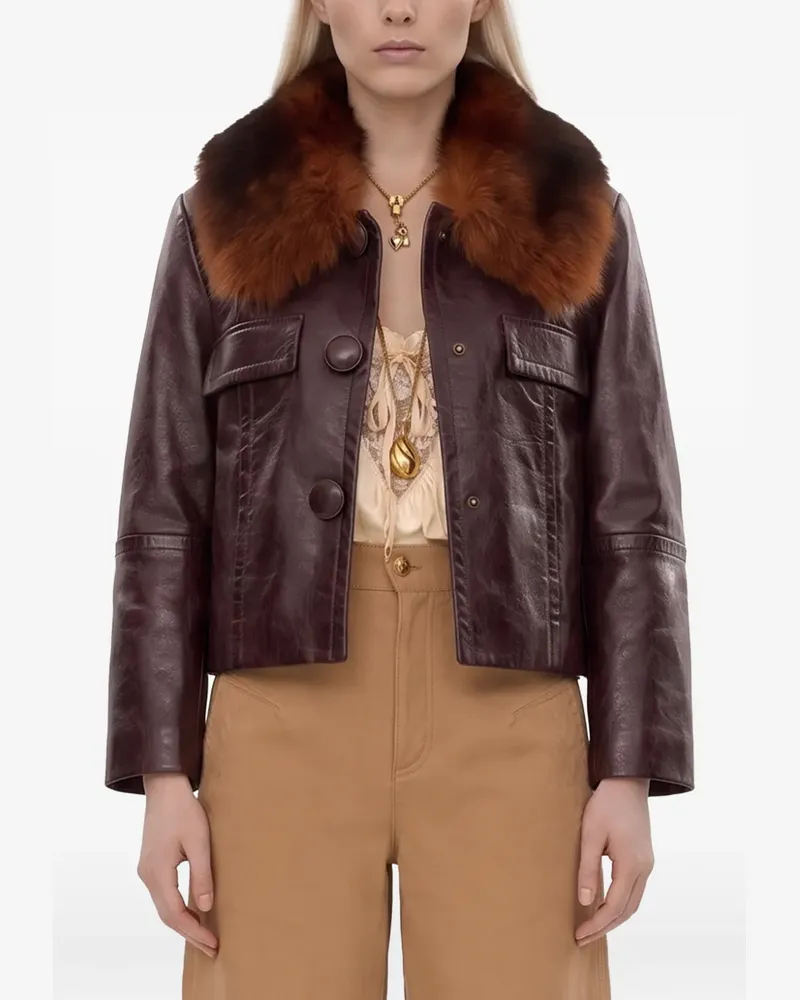 Chloé Lederjacke mit Pelzkragen - Violett Violett