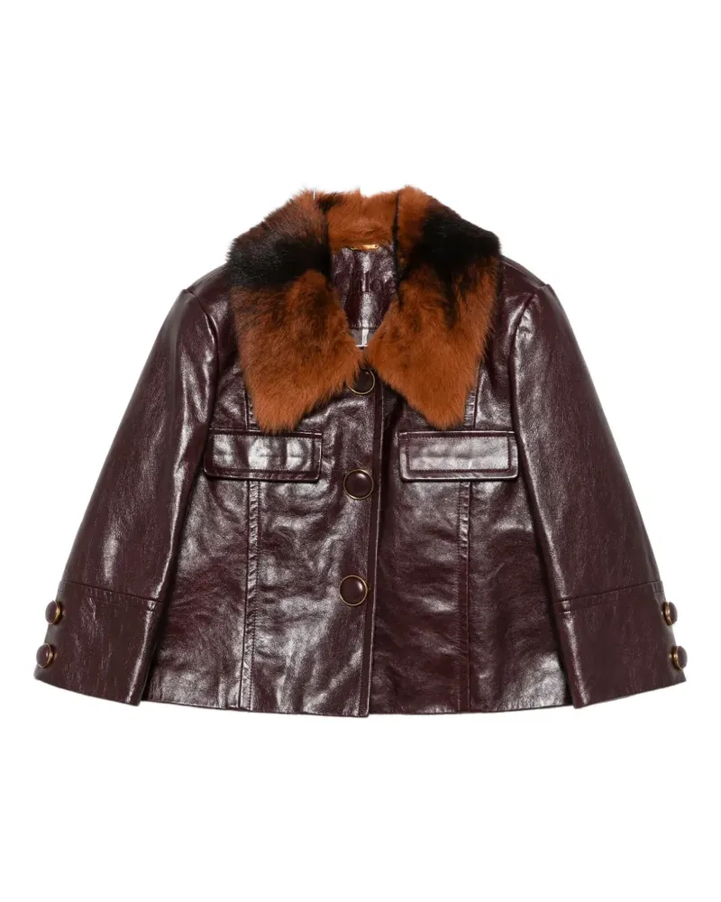 Chloé Lederjacke mit Pelzkragen - Violett Violett