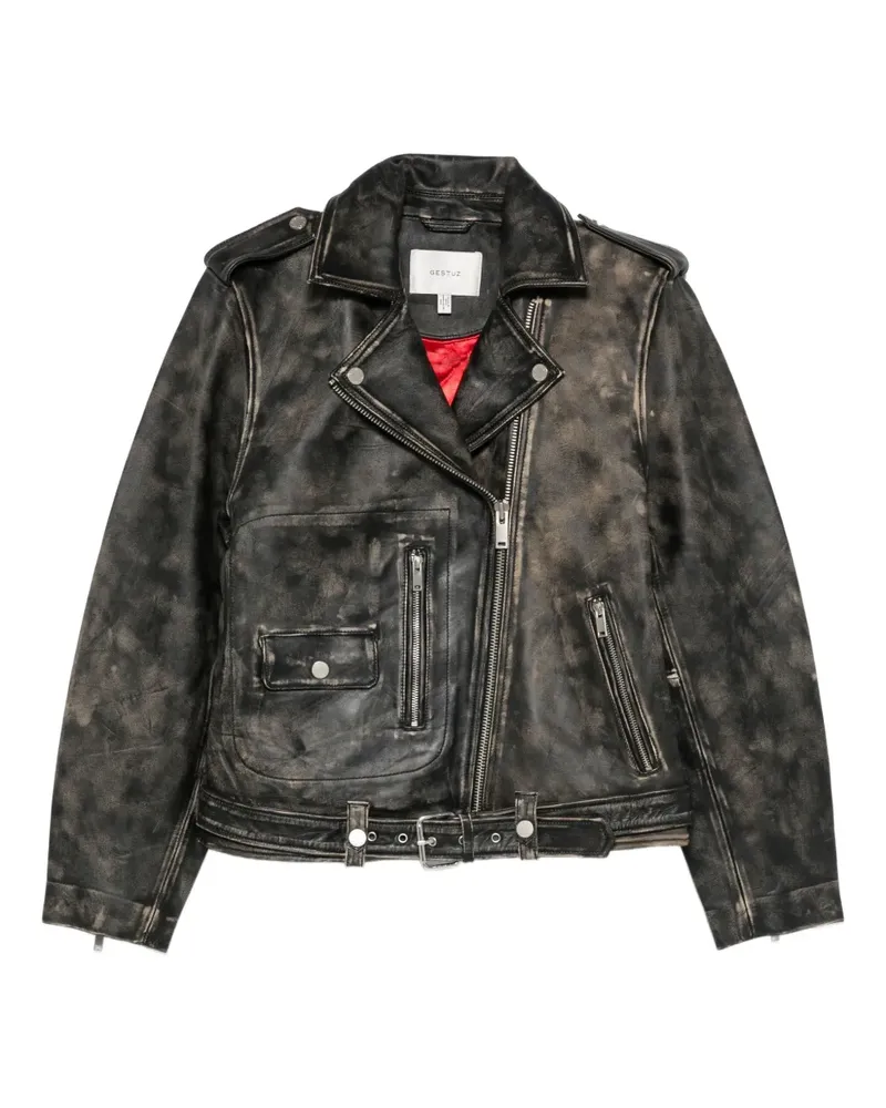 Gestuz Lederjacke mit Gürtel - Schwarz Schwarz