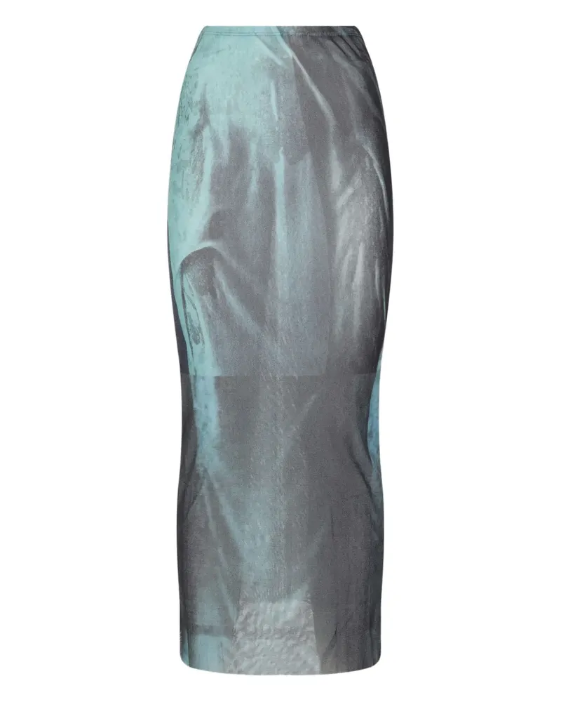 Jean Paul Gaultier Langer Rock mit Wasser-Print - Blau Blau