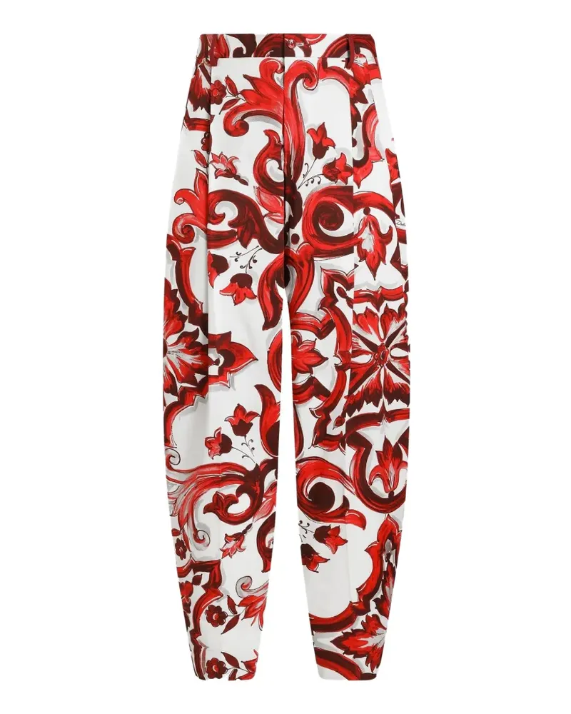 Dolce & Gabbana Drill Hose mit Majolica-Print - Weiß Weiß