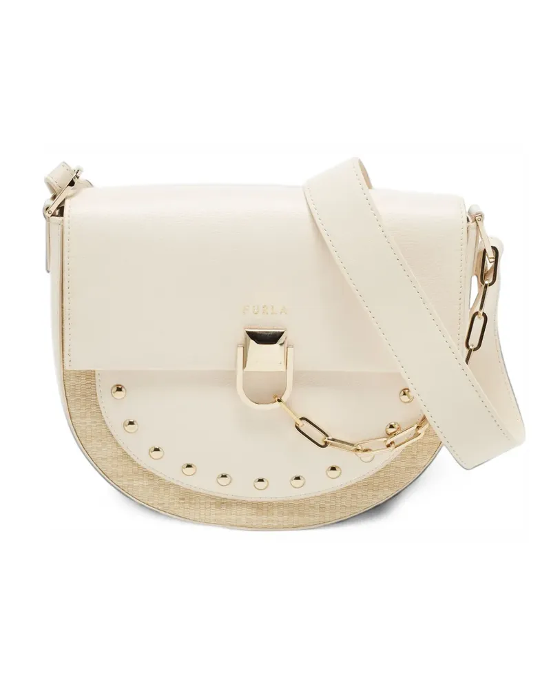 Furla Miss Mimi leather raffia shoulder bag - Nude Nude