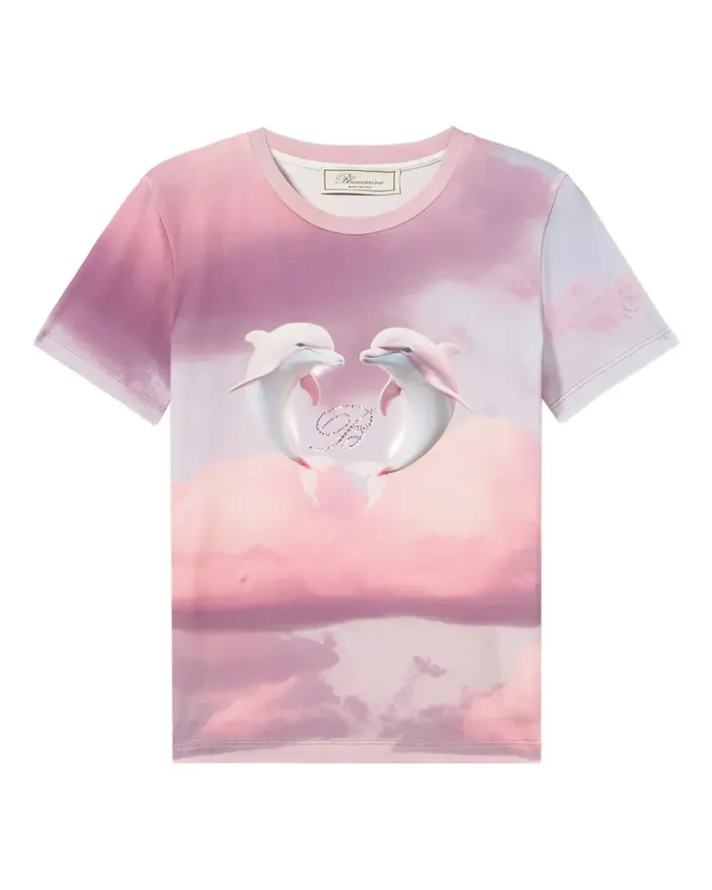 Blumarine Besticktes T-Shirt mit Delfin-Print - Rosa Rosa