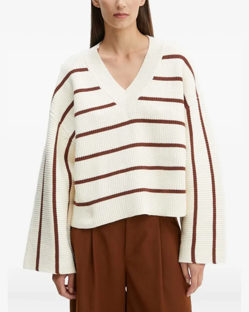 Gestuz Gestreifter Pullover mit V-Ausschnitt - Weiß Weiß