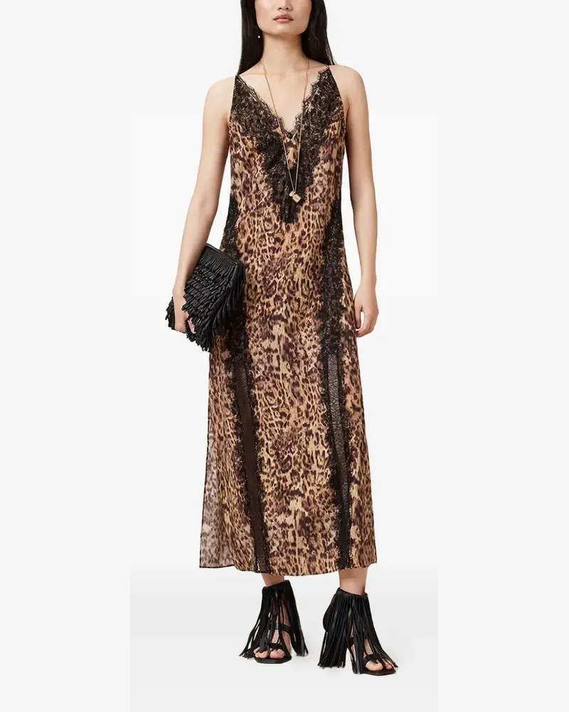 AllSaints Melia Maxikleid mit Leoparden-Print - Braun Braun