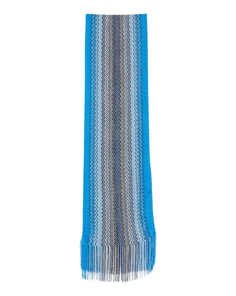 Missoni zigzag-knit fringed scarf - Blau Blau