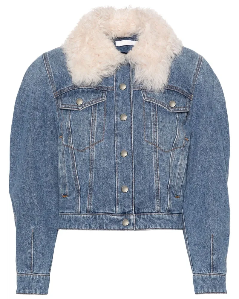 Chloé Jeansjacke mit Shearling-Kragen Blau