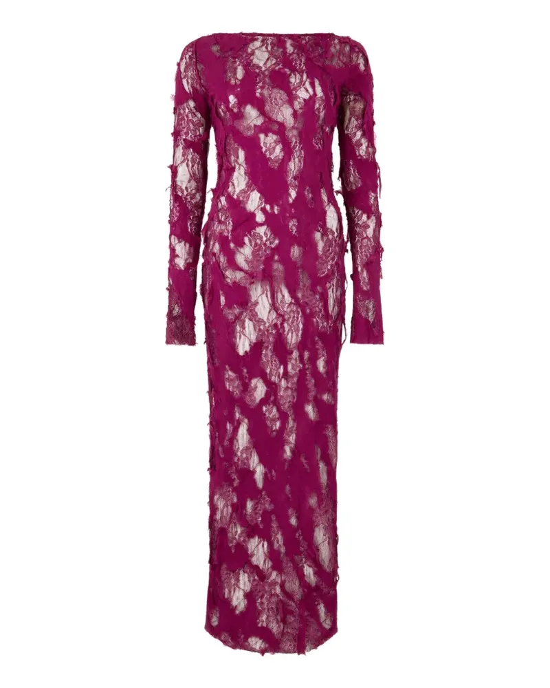 Roberto Cavalli Ausgefranstes Maxikleid mit Spitzen-Overlay - Violett Violett