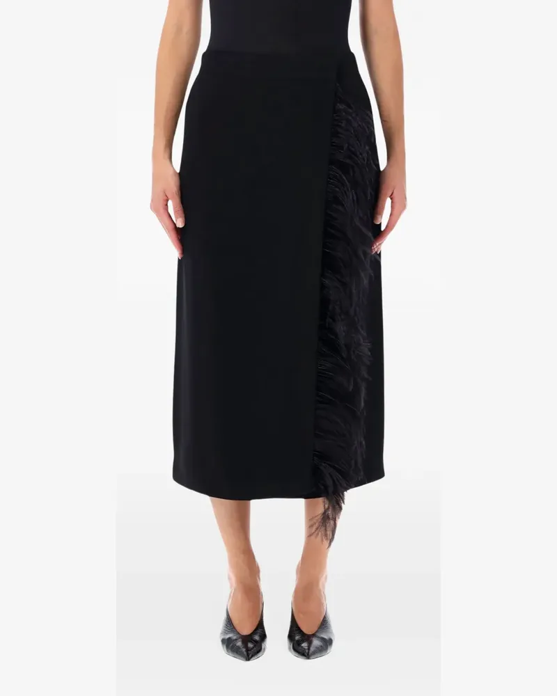 Alberta Ferretti Wickel-Midirock mit Federbesatz - Schwarz Schwarz