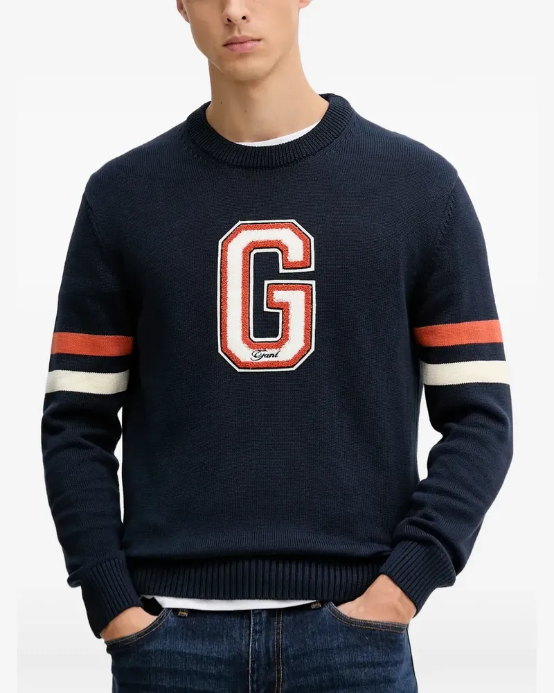 Gant appliqué striped-sleeve sweater - Blau Blau