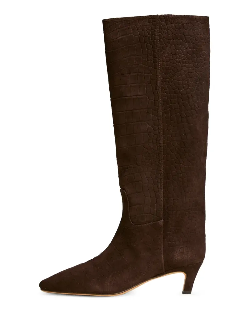 Twin-Set crocodile print suede high boots - Braun Braun