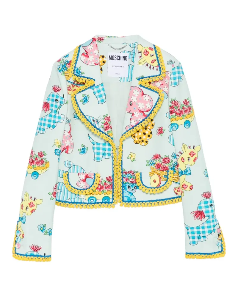 Moschino graphic-print pom-pom jacket - Blau Blau