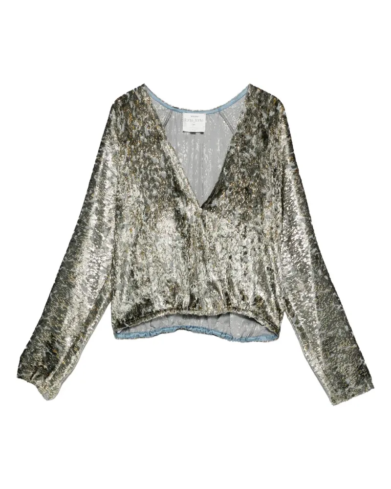 forte_forte Bluse im Metallic-Look mit V-Ausschnitt - Silber Silber