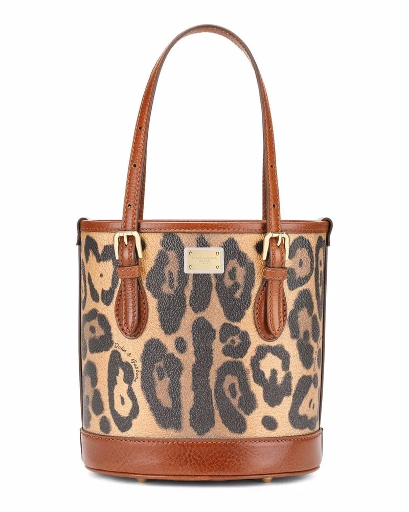 Dolce & Gabbana Kleine Crespo Beuteltasche mit Leoparden-Print - Braun Braun