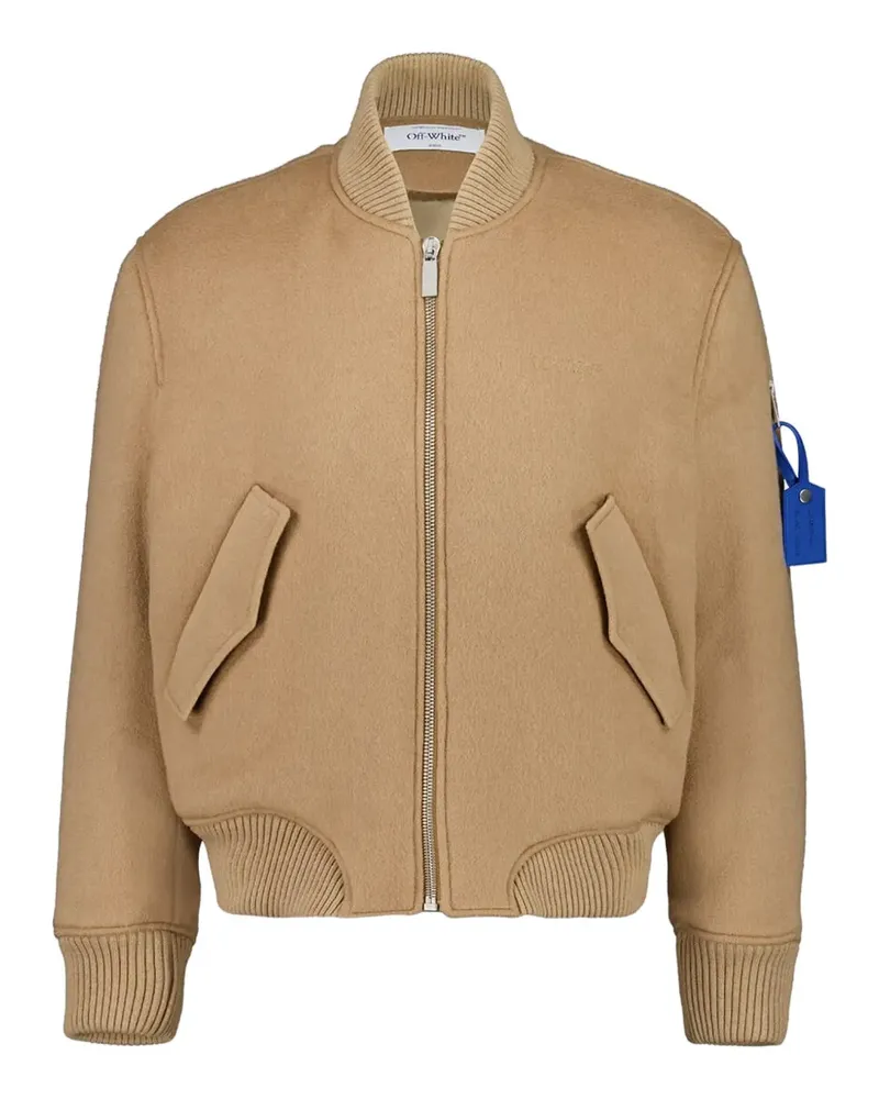 OFF-WHITE tag-detail bomber jacket - Nude Nude
