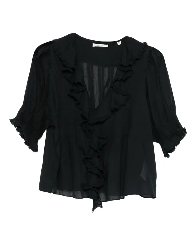 DÔEN Gerüschte Henri Bluse - Schwarz Schwarz
