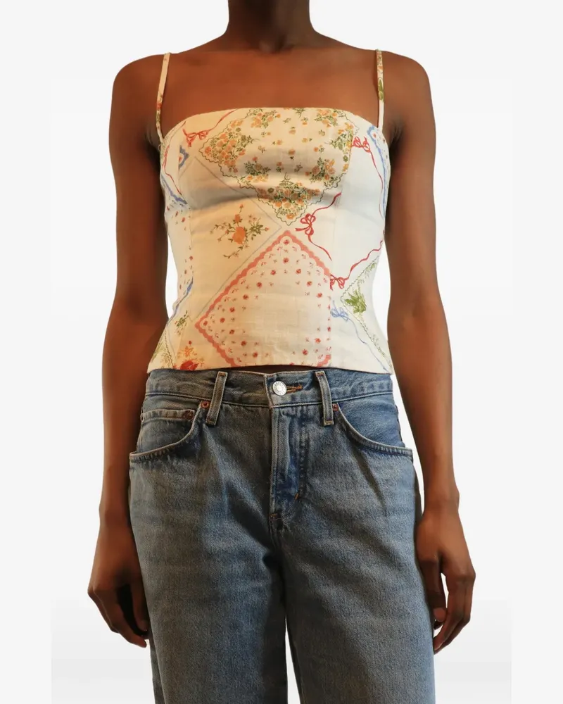 Reformation floral-print linen top - Nude Nude