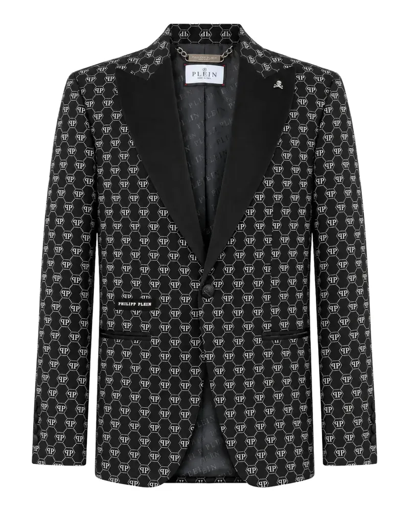 Philipp Plein Blazer aus Samt mit Glitter-Monogramm - Schwarz Schwarz