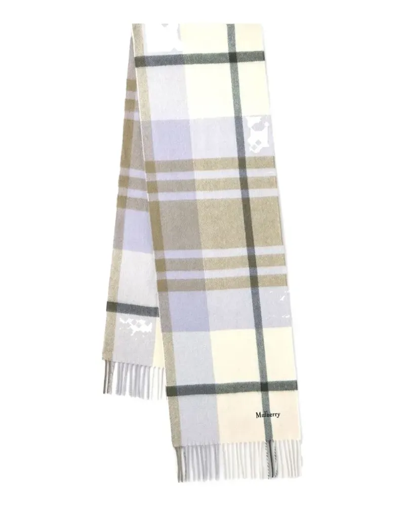 Mulberry small check fringed-merino wool scarf - Nude Nude