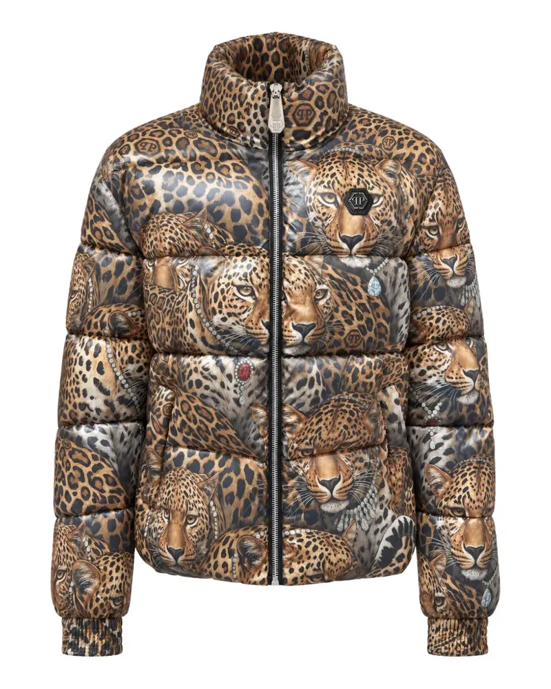 Philipp Plein short puffer jacket leopard all-over - Nude Nude