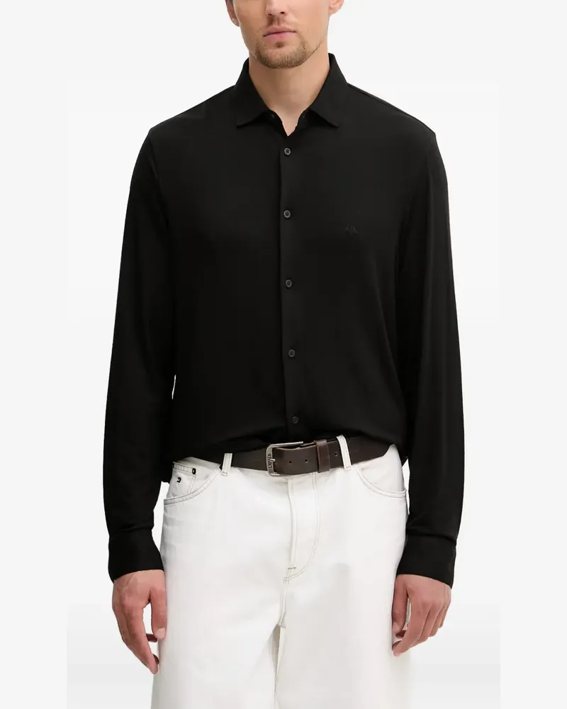 Armani Exchange logo-embroidered long-sleeve shirt - Schwarz Schwarz