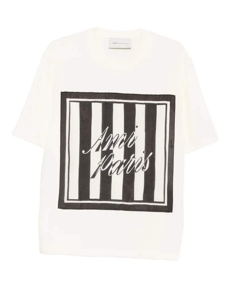 AMI Paris logo-print striped-patch T-shirt - Nude Nude