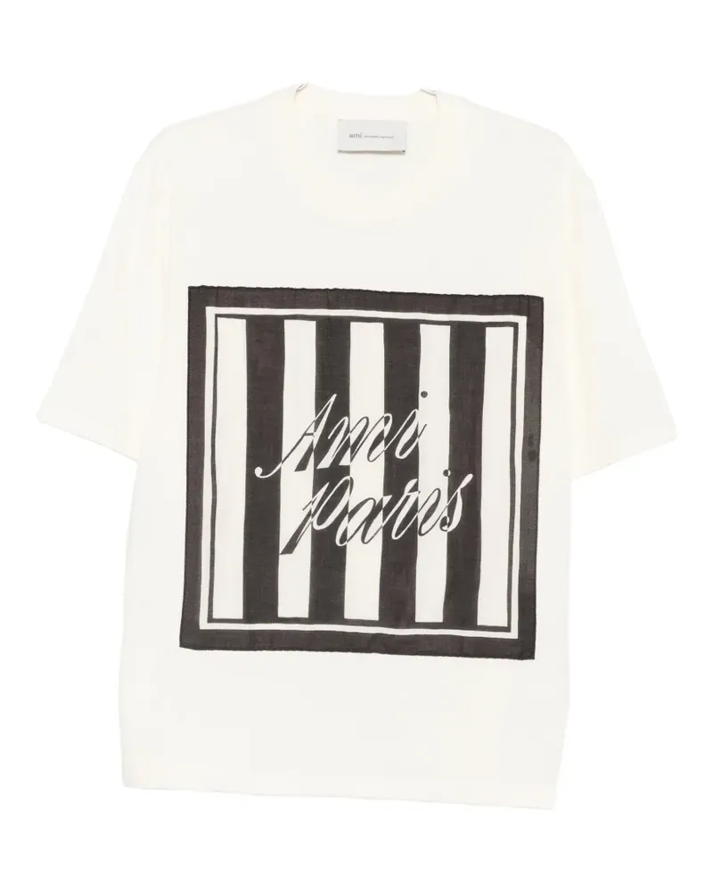 AMI Paris logo-print striped-patch T-shirt - Nude Nude