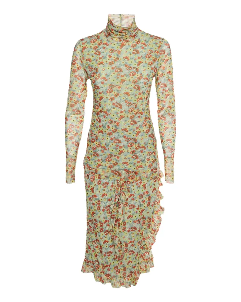 Ganni floral-print mesh blouse and skirt set - Blau Blau