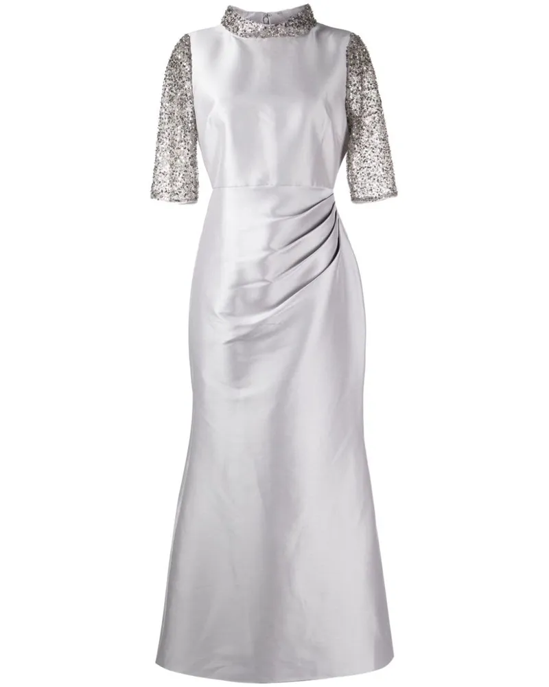 Badgley Mischka Plissiertes Krepp-Abendkleid mit Perlen - Grau Grau